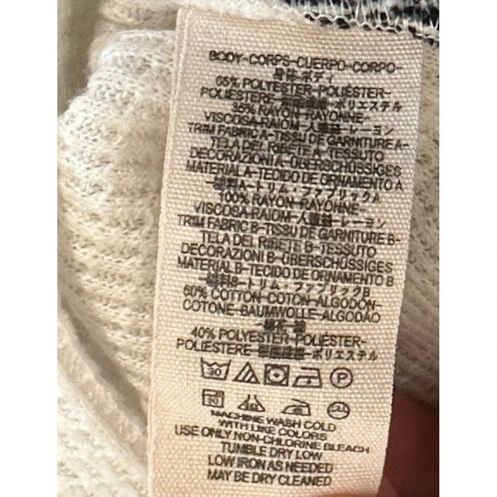 Free People Auxton Thermal Wrap Top‎ XS Ivory Faux Tie White Black Waffle Floral